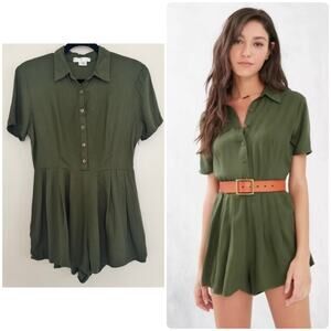 Urban Outfitters Cooperative Button Front Romper in Army Green